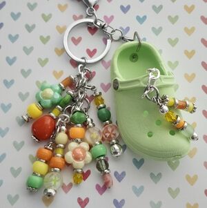 Comfy Croc-inspired Purse Charm or Keychain Handcrafted Glass Stone Floral Beads